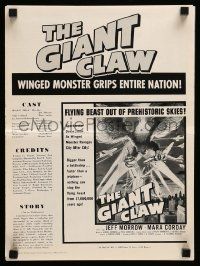 4a647 GIANT CLAW pressbook '57 great art of winged monster from 17,000,000 B.C. destroying city!