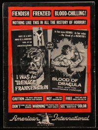 4a684 I WAS A TEENAGE FRANKENSTEIN/BLOOD OF DRACULA pressbook '57 AIP horror double-bill!