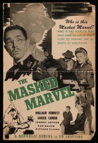 4a767 MASKED MARVEL pressbook '43 great images of masked World War II hero, Republic serial!