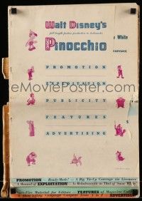4a835 PINOCCHIO pressbook '40 Disney classic cartoon about wooden boy who wants to be real!