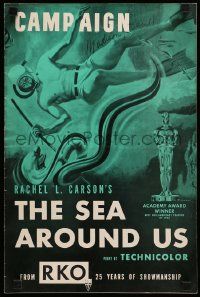 4a878 SEA AROUND US pressbook '53 really cool images of scuba divers and undersea creatures!
