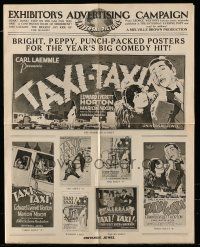 4a931 TAXI TAXI pressbook '27 Edward Everett Horton, bright, peppy, punch-packed posters!