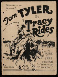 4a945 TRACY RIDES pressbook '35 Tom Tyler, Virginia Browne Faire, Edmund Cobb, cool cover art!
