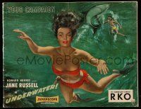 4a959 UNDERWATER pressbook '55 Howard Hughes, sexiest artwork of skin diver Jane Russell!