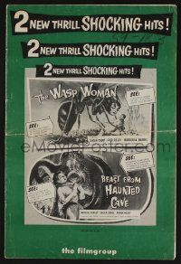 4a979 WASP WOMAN/BEAST FROM HAUNTED CAVE pressbook '59 fantastic horror/sci-fi double bill!