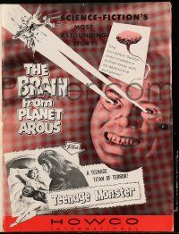 4a526 BRAIN FROM PLANET AROUS/TEENAGE MONSTER pressbook '57 wacky monster with rays from eyes!