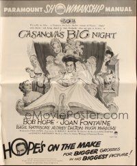 4a541 CASANOVA'S BIG NIGHT pressbook '54 wacky artwork of Bob Hope in bed, Joan Fontaine!