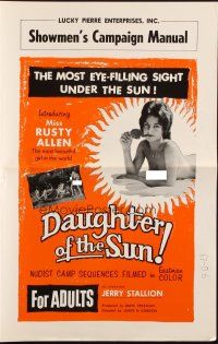 4a573 DAUGHTER OF THE SUN pressbook '62 Herschell G. Lewis, beautiful Miss Rusty Allen, nudists!