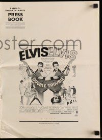 4a590 DOUBLE TROUBLE pressbook '67 cool mirror image of rockin' Elvis Presley playing guitar!