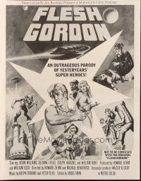 4a626 FLESH GORDON pressbook '74 sexy sci-fi spoof, different wacky erotic super hero art!