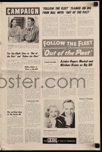 4a631 FOLLOW THE FLEET/OUT OF THE PAST pressbook '53 Astaire & Rogers, Robert Mitchum, Jane Greer