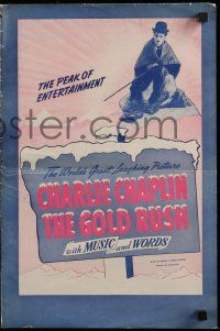 4a654 GOLD RUSH pressbook R42 Charlie Chaplin comedy classic, with Music and Words!