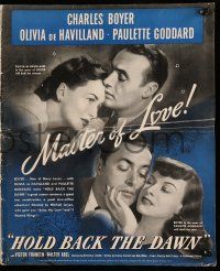 4a675 HOLD BACK THE DAWN pressbook '41 Charles Boyer loves Paulette Goddard & Olivia de Havilland!