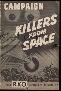 4a699 KILLERS FROM SPACE pressbook '54 bulb-eyed men invade Earth from flying saucers, cool art!