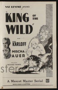 4a704 KING OF THE WILD pressbook R45 top billed Boris Karloff & cool jungle animal art, serial!
