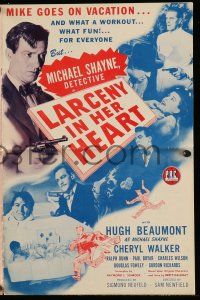 4a715 LARCENY IN HER HEART pressbook '46 Hugh Beaumont as detective Michael Shayne on vacation!