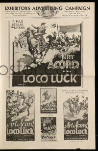 4a729 LOCO LUCK pressbook '27 cowboy Art Acord wins horse race to save Fay Wray's family ranch!
