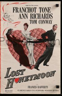 4a735 LOST HONEYMOON pressbook '47 Franchot Tone returns from WWII w/amnesia and forgotten family!