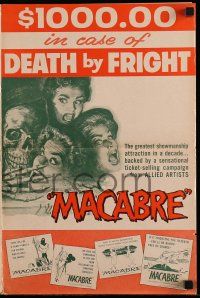 4a747 MACABRE pressbook '58 William Castle, $1000 in case of DEATH by FRIGHT!