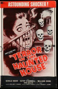 4a797 MY WORLD DIES SCREAMING pressbook '58 screaming girl & skulls, Terror in the Haunted House!