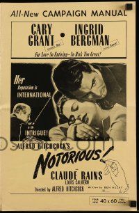 4a809 NOTORIOUS pressbook R54 Cary Grant, Ingrid Bergman, Claude Rains, Alfred Hitchcock classic!