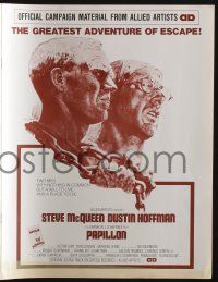 4a827 PAPILLON pressbook '73 great art of prisoners Steve McQueen & Dustin Hoffman by Tom Jung!