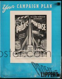 4a842 PROJECT MOONBASE pressbook '53 Robert Heinlein, cool art of rocket ship & wacky astronauts!