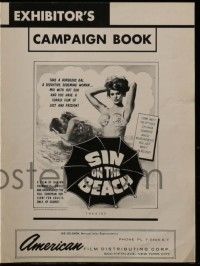 4a894 SIN ON THE BEACH pressbook '63 seductive scheming woman in a torrid film of lust & passion!