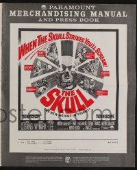 4a899 SKULL pressbook '65 Peter Cushing, Christopher Lee, cool horror artwork of creepy skull!
