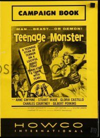 4a933 TEENAGE MONSTER pressbook '57 great art of wacky beast attacking sexy Anne Gwynne in bed!
