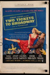 4a953 TWO TICKETS TO BROADWAY pressbook '51 Janet Leigh, Tony Martin, DeHaven, Howard Hughes
