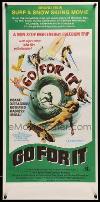 4b019 GO FOR IT Aust daybill '76 cool surfing, skateboarding & extreme sports art!