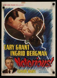 4b278 NOTORIOUS Belgian R50s art of Cary Grant & Ingrid Bergman, Alfred Hitchcock classic!