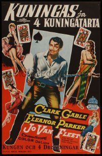 4b029 KING & FOUR QUEENS Finnish '57 Clark Gable, Eleanor Parker & sexy ladies + playing cards!