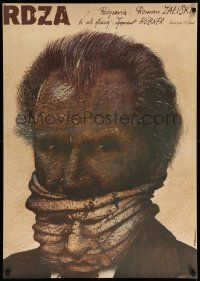 4b222 RDZA Polish 26x37 '81 Zygmunt Hubner, bizarre Pagowski art of man w/face mask!