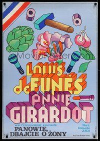 4b228 SPAT Polish 27x38 '78 Louis de Funes, Annie Girardot, colorful different Mucha art!
