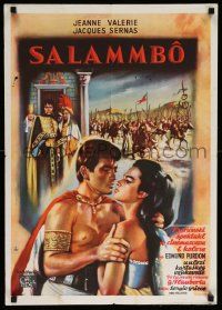 4b683 LOVES OF SALAMMBO Yugoslavian 20x28 '62 art of barbarian Edmund Purdom & sexy Jeanne Valerie