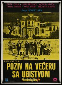 4b691 MURDER BY DEATH Yugoslavian 19x27 '76 great Charles Addams art of cast by dead body!