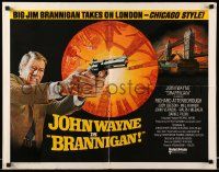 4c056 BRANNIGAN int'l 1/2sh '75 great Robert McGinnis art of fighting John Wayne in England!