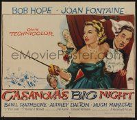 4c070 CASANOVA'S BIG NIGHT style A 1/2sh '54 artwork of Bob Hope behind sexy Joan Fontaine w/sword!
