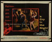 4c091 CRY IN THE NIGHT 1/2sh '56 cool art of Raymond Burr & 18 year-old Natalie Wood!