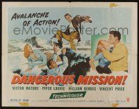 4c095 DANGEROUS MISSION style A 1/2sh '54 Victor Mature, Piper Laurie, an avalanche of action!