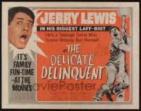 4c110 DELICATE DELINQUENT 1/2sh R62 wacky teen-age terror Jerry Lewis hanging from light post!
