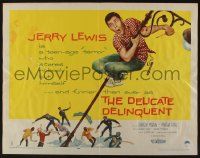 4c111 DELICATE DELINQUENT style B 1/2sh '57 teen-age terror Jerry Lewis hanging from light post!
