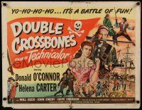 4c131 DOUBLE CROSSBONES style A 1/2sh '51 pirate Donald O'Connor, pretty Helena Carter, Will Geer!