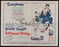 4c156 EVERYTHING'S DUCKY 1/2sh '61 Mickey Rooney & Buddy Hackett w/ talking duck, panicky wacky art!