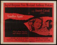4c213 GOODBYE AGAIN 1/2sh '61 art of Ingrid Bergman between Yves Montand & Anthony Perkins!