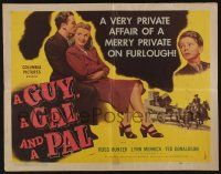 4c231 GUY, A GAL & A PAL sitting style 1/2sh '45 private Ross Hunter on furlough with Lynn Merrick!