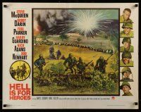 4c246 HELL IS FOR HEROES 1/2sh '62 Steve McQueen, Bob Newhart, cool art of WWII battle!