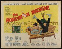 4c265 HONEYMOON MACHINE style A 1/2sh '61 wacky art of young Steve McQueen & sexy girl on couch!